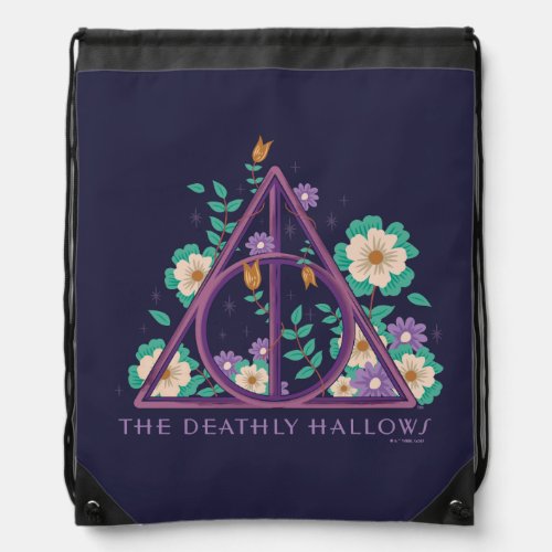 Floral Deathly Hallows Graphic Drawstring Bag