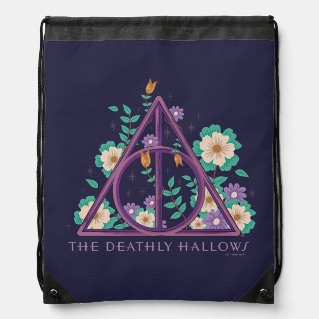 Floral Deathly Hallows Graphic Drawstring Bag (Front)