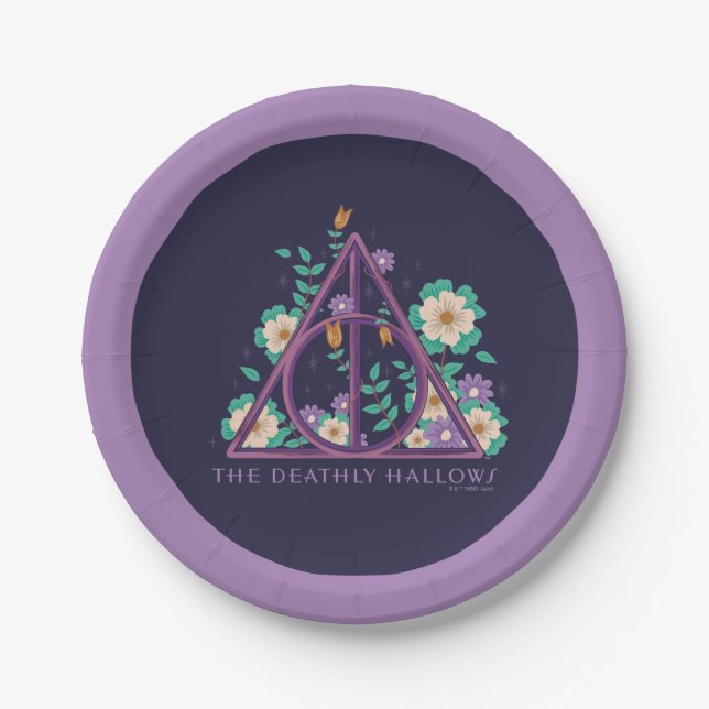 Floral Deathly Hallows Graphic Paper Plates (Front)