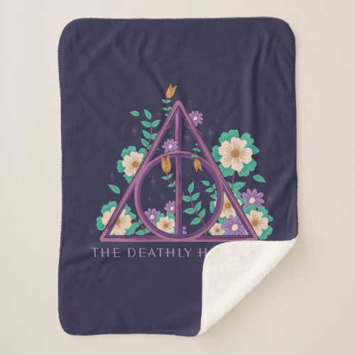 Floral Deathly Hallows Graphic Sherpa Blanket