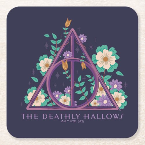 Floral Deathly Hallows Graphic Square Paper Coaster