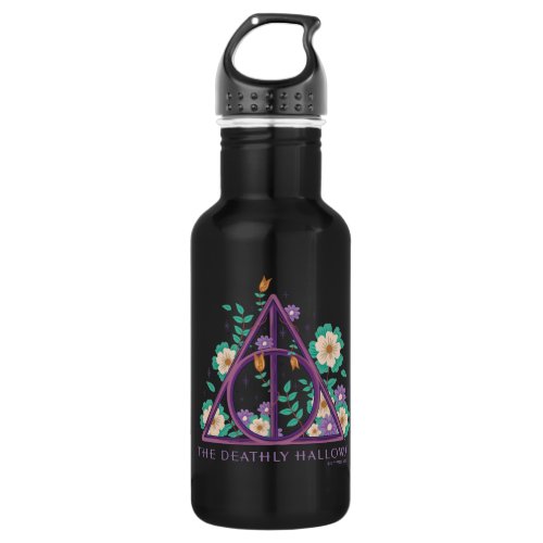 Floral Deathly Hallows Graphic Stainless Steel Water Bottle
