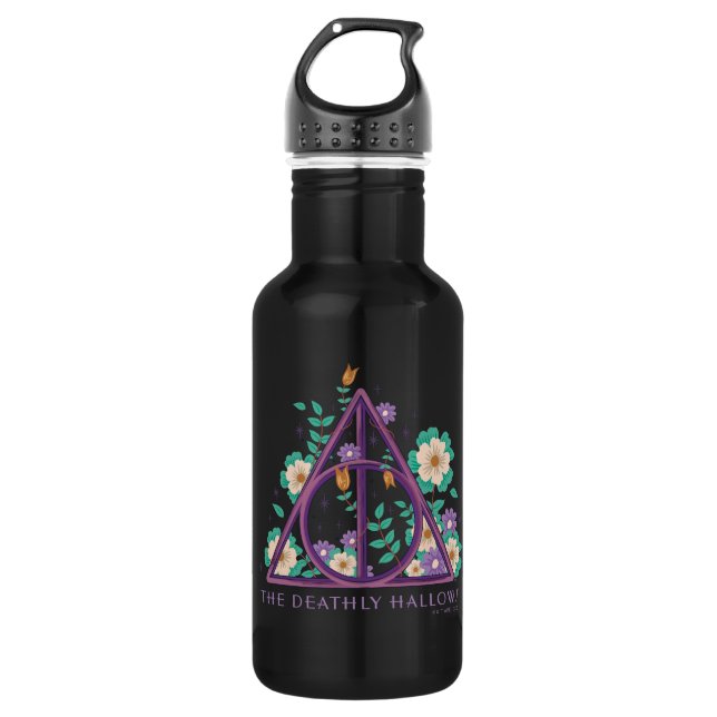 Floral Deathly Hallows Graphic Stainless Steel Water Bottle (Front)
