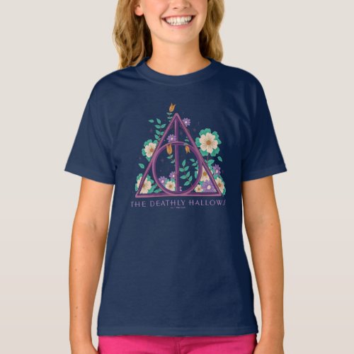 Floral Deathly Hallows Graphic T_Shirt