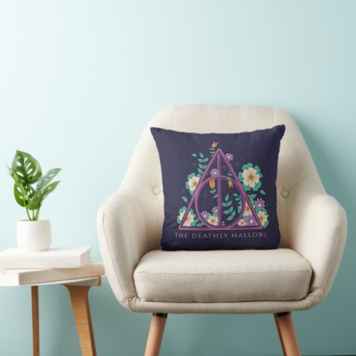 Floral Deathly Hallows Graphic Throw Pillow