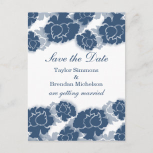 Floral Decadence Save the Date Postcard, Blue Announcement Postcard