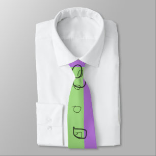 Floral Decal Ethnic Print Green Purple Black Neck Tie