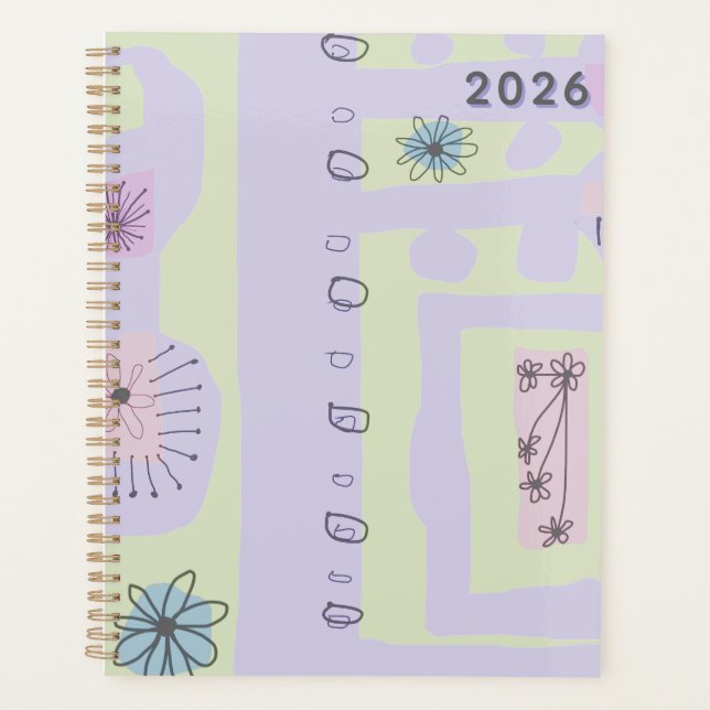 Floral Decal Ethnic Print Light Purple Green Black Planner (Front)