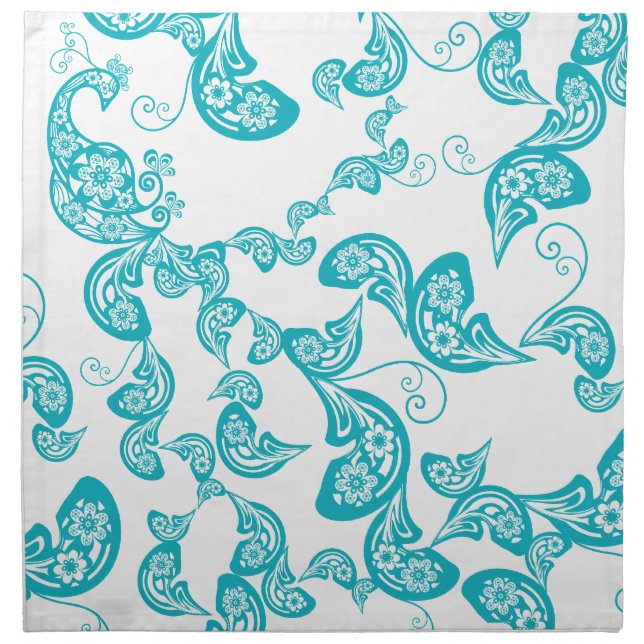 Floral Deco Peacock Paisley Chic Turquoise Wedding Napkin (Front)