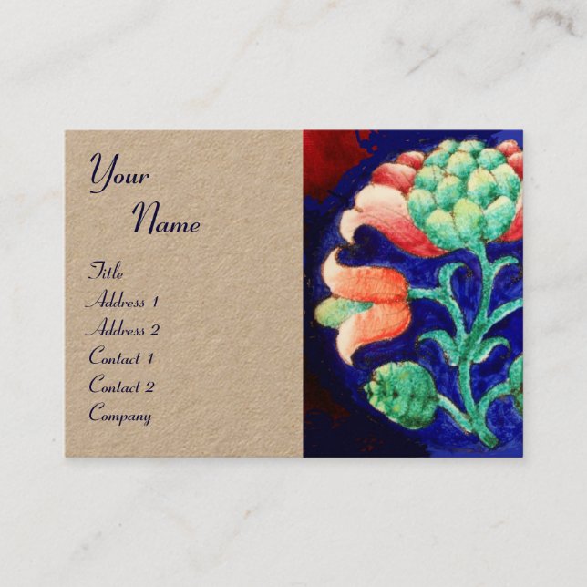 FLORAL DECOR MONOGRAM Fantasy Flower Kraft Business Card (Front)