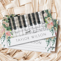 floral decor pianist music teacher business card