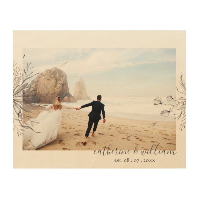 Floral Decorated Wedding Photo Wood Wall Art (Front)