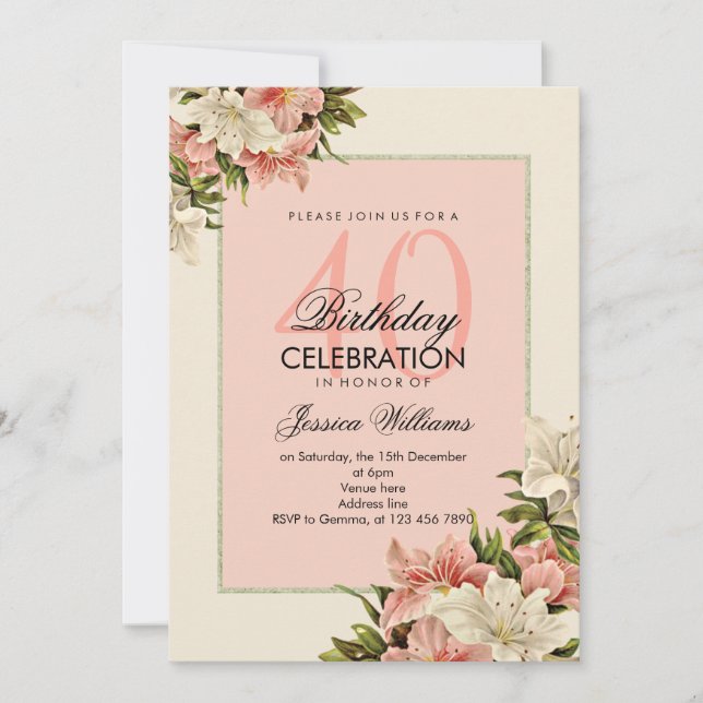 Floral Decorations Feminine Birthday Invitation (Front)