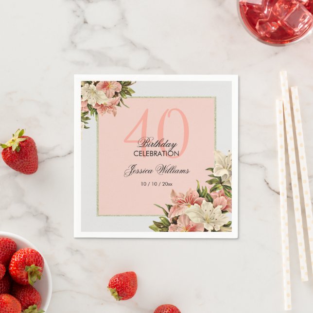 Floral Decorations Feminine Birthday Napkins (Insitu)