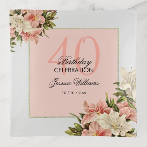 Floral Decorations Feminine Birthday Trinket Tray