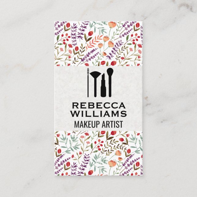 Floral Decorative Pattern | Makeup Kit Business Card (Front)