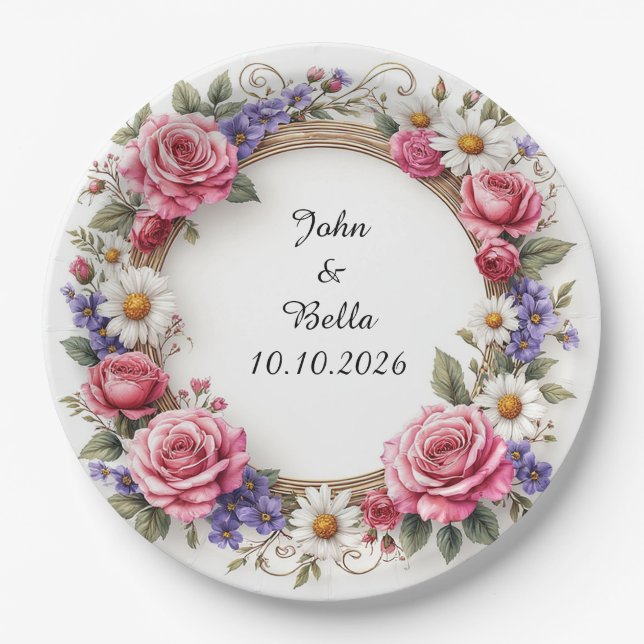 Floral Decorative Wreath Paper Plates (Front)