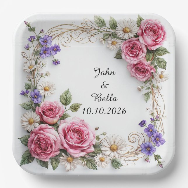 Floral Decorative Wreath Paper Plates (Front)
