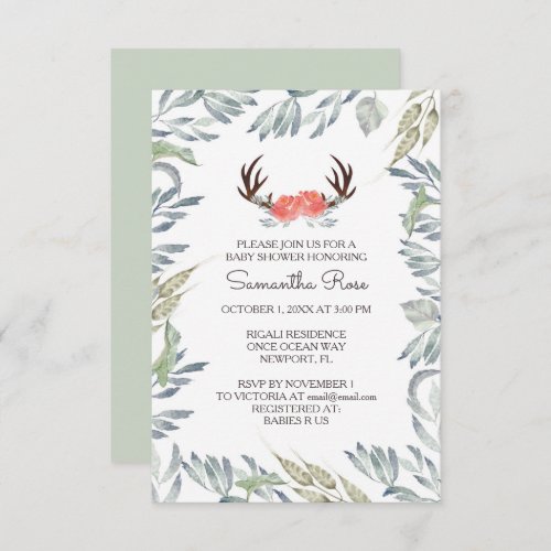 FLORAL DEER ANTLER Baby Shower Invite