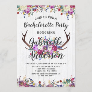 Floral Deer Antler Bachelorette Party Invitation