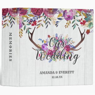 Floral Deer Antler Bouquet Wedding Photo Album 3 Ring Binder