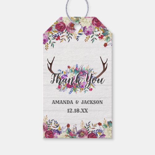 Floral Deer Antler Bouquet Wedding Thank You Gift Tags