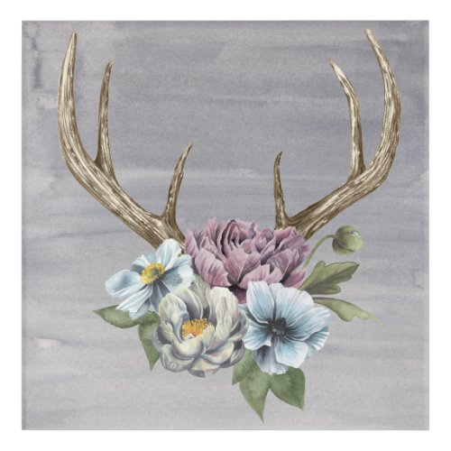 Floral Deer Antlers Acrylic Print