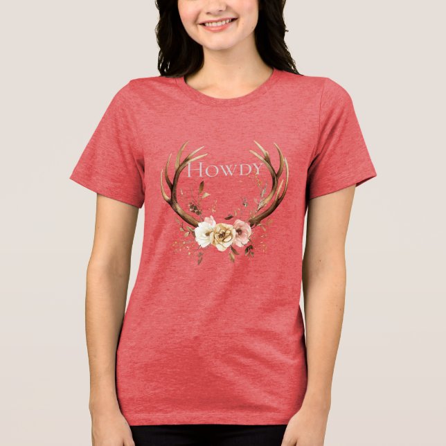 Floral Deer Antlers Cowgirl Tri-Blend Shirt (Front)