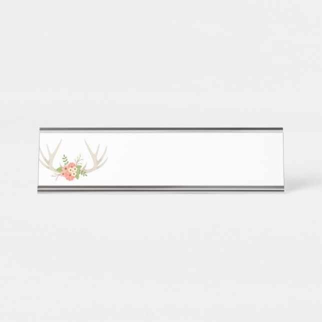 Floral Deer Antlers Desk Name Plate (Front)