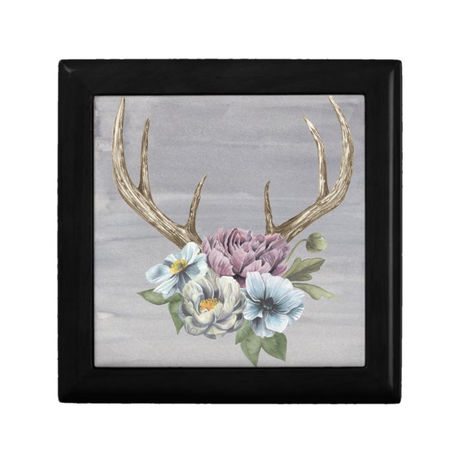 Floral Deer Antlers Keepsake Box (Front)