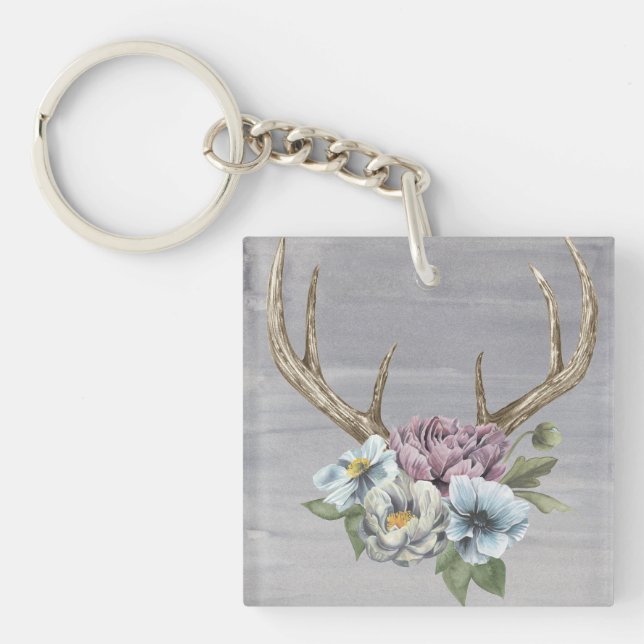 Floral Deer Antlers Keychain (Front)