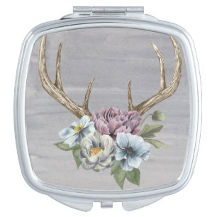 Floral Deer Antlers Makeup Mirror