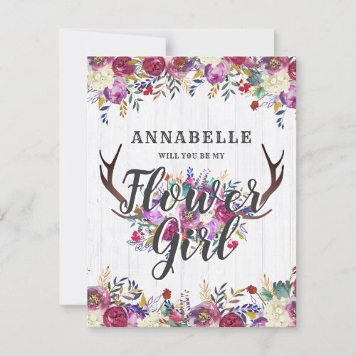 Floral Deer Antlers Will You Be My Flower Girl Invitation