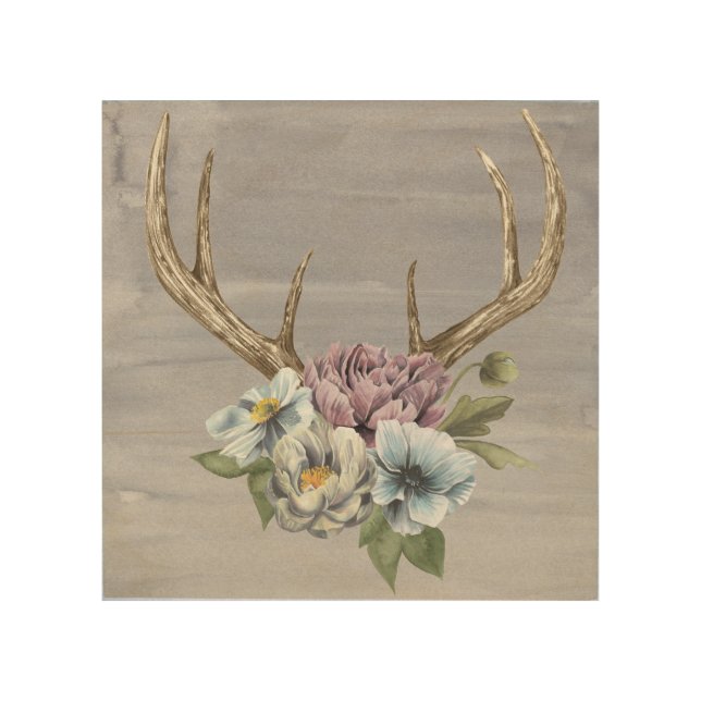 Floral Deer Antlers Wood Wall Decor (Front)
