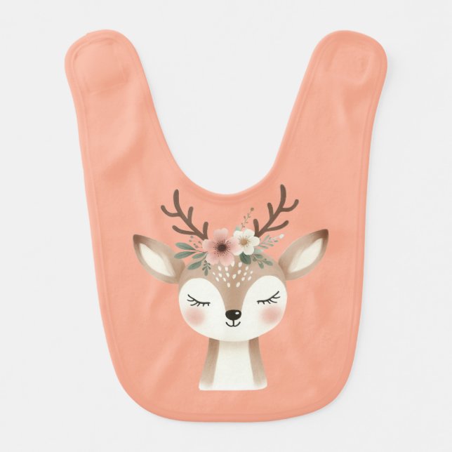 Floral Deer Baby Bib – Cute Woodland Baby Shower  (Front)