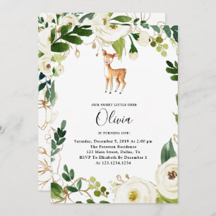 Floral Deer Birthday Party Invitation