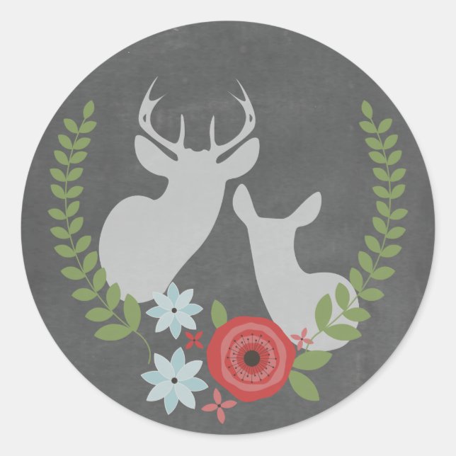 Floral Deer Chalkboard Inspired Sticker (Front)