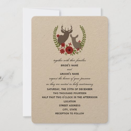 Floral Deer Christmas Wedding Invitation