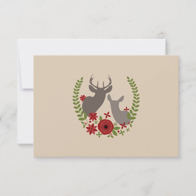 Floral Deer Christmas Wedding RSVP Card (Front)