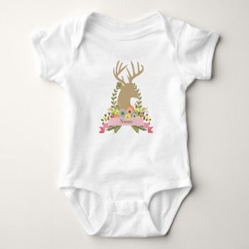 Floral Deer Custom Baby Jersey Bodysuit by Danialy at Zazzle