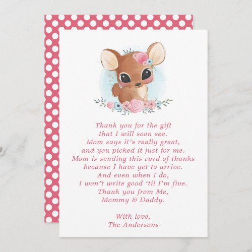 Floral Deer Cute Doe Baby Shower Thank You Card