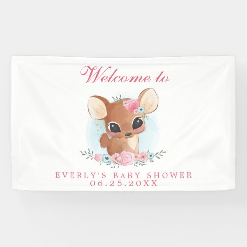 Floral Deer Cute Woodland Doe Baby Shower Welcome Banner