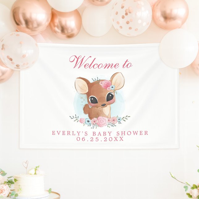 Floral Deer Cute Woodland Doe Baby Shower Welcome Banner (Creator Uploaded)