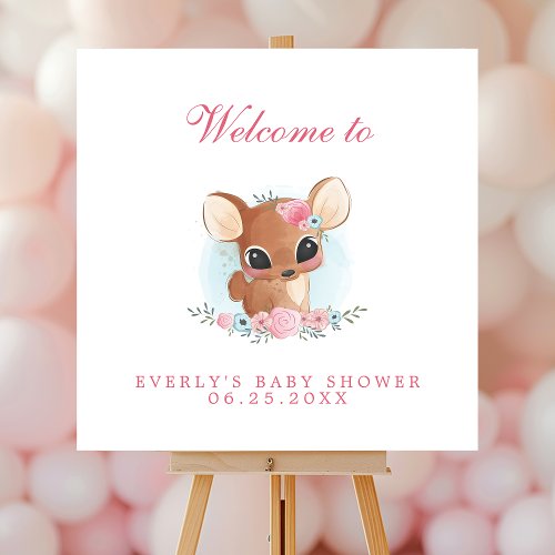 Floral Deer Cute Woodland Doe Baby Shower Welcome Foam Board