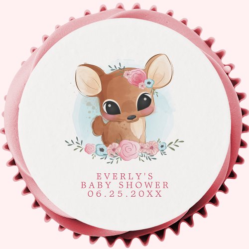 Floral Deer Cute Woodland Doe Girl Baby Shower Edible Frosting Rounds