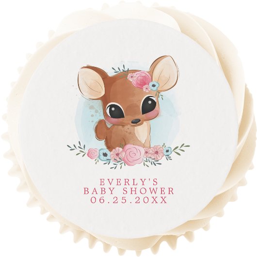 Floral Deer Cute Woodland Doe Girl Baby Shower Edible Frosting Rounds
