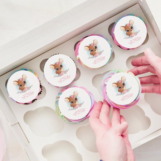 Floral Deer Cute Woodland Doe Girl Baby Shower Edible Frosting Rounds