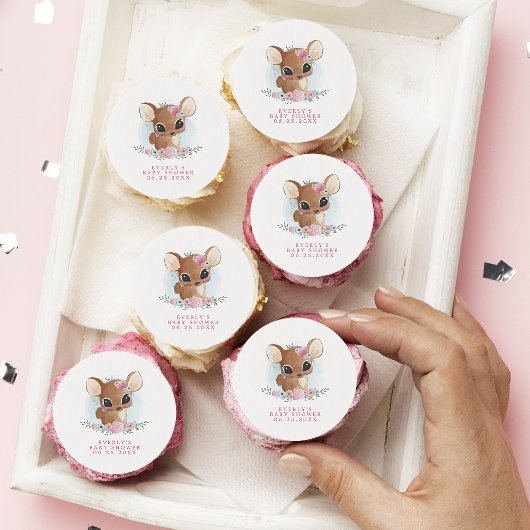 Floral Deer Cute Woodland Doe Girl Baby Shower Edible Frosting Rounds