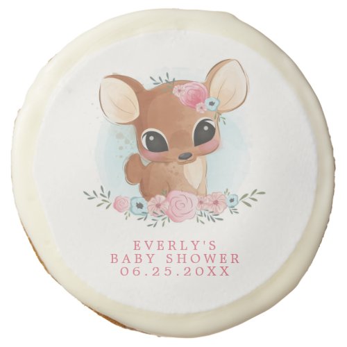 Floral Deer Cute Woodland Doe Girl Baby Shower Sugar Cookie