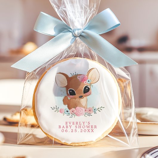 Floral Deer Cute Woodland Doe Girl Baby Shower Sugar Cookie